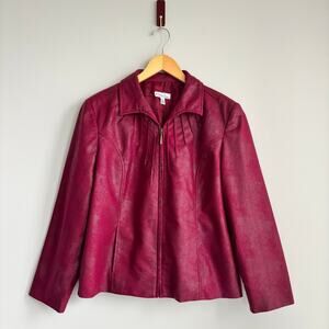 Vintage Kim Rogers Petite Faux Leather Snakeskin Red Wine Merlot Jacket Size 12P